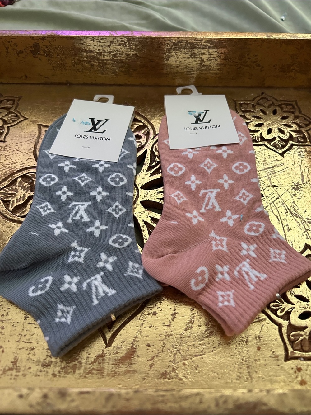 Louis Vuitton Pink & Gray Monogram Ankle Socks Set